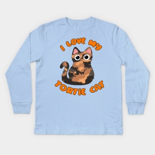 I Love My Tortie Cat Tortoiseshell Kitty Torbie Kawaii Chibi Kids Long Sleeve T-Shirt